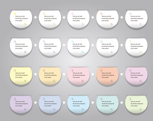 Circular icons for writing text. Diagram icons in different colors.MultI-color circle banners with edges between cut paper.