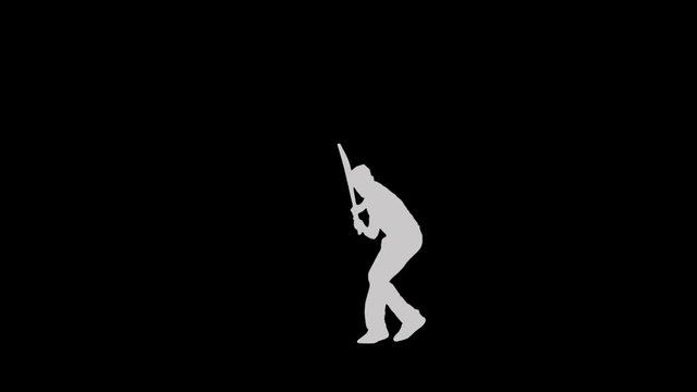 Silhouette of batsman batting in the game of cricket . Ultra slow motion with alpha matte