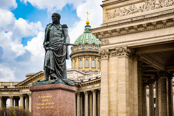 Kazan Temple and Monument to Prince Barclay de Tolly. Saint Petersburg. Russia.