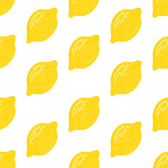 Lemon seamless pattern on white background.