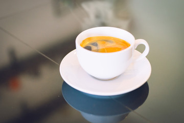 Coffee cup in film tone style. Copy space for text