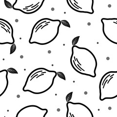 Lemon seamless pattern on white background.