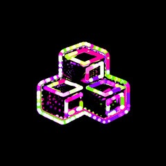 Symbol cubes from multi-colored circles and stripes. UFO Green, Purple, Pink