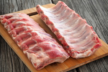 Pork ribs on a cutting board
