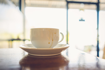 Coffee cup in film tone style. Copy space for text