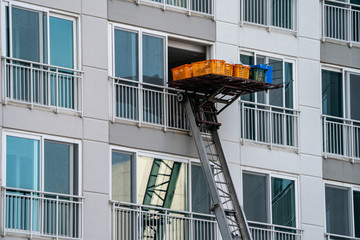 Ladder truck used for moving in service, especially for high-rise apartment building in South Korea