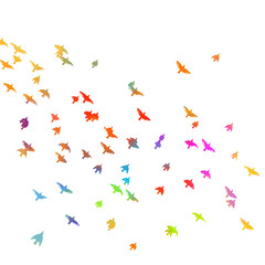 Multi-colored birds. A flock of flying rainbow birds. Mixed media . Vector illustration