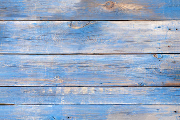 Old beach wood background - vintage blue color wooden plank