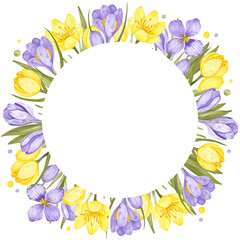 watercolor floral frame. watercolor crocuses isolated on white background