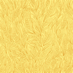 Cereal plants grass pattern beige color background. Bread wrapper. Ears of wheat. Agriculture grain straw. Contour line vector.