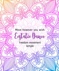Estatic Dance. Yoga card design. Colorful template for spiritual retreat or yoga studio. Ornamental business cards, oriental pattern. Vector illustration