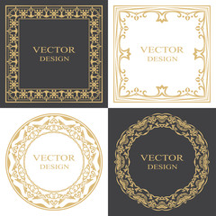 A set of rectangular and round baroque ornament.