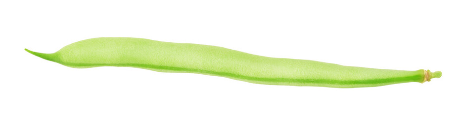 Closeup of whole green bean isolated on a white background.