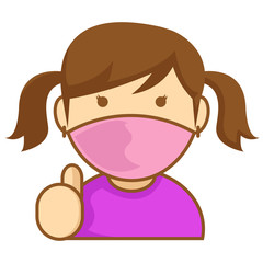 Simple illustration of cute girl wearing face mask