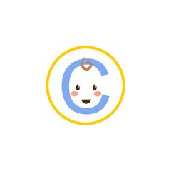 Happy kid with Alphabet letter C logo