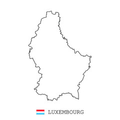 Luxembourg map line, linear thin vector. Luxembourg simple map and flag.