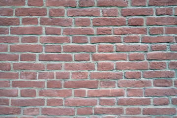 Background wall of old red brick, smooth surface texture