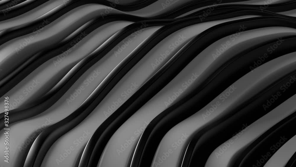 Poster 3d render abstract wavy background with reflections. smooth deformed shapes. loop animation.