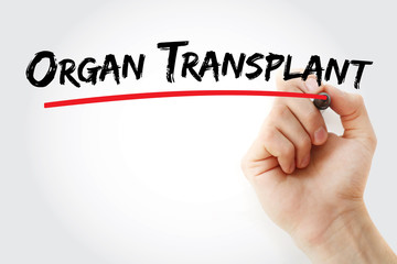 Organ Transplant text with marker, medical concept background