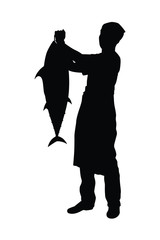 Chef and fish for cooking silhouette