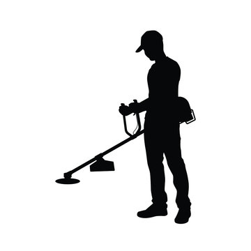 recommend clip art: Man and grass mowing equipment silhouette