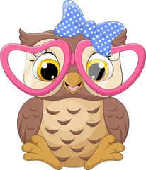 Muurstickers Uil Schattig klein uilenmeisje met een roze bril