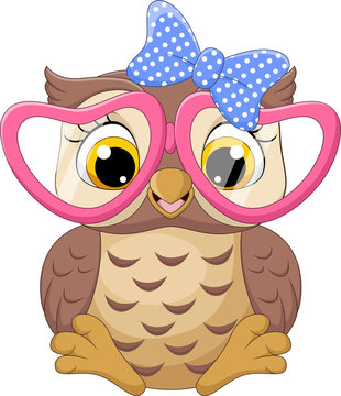 Cute Little Owl Girl Wearing Pink Glasses