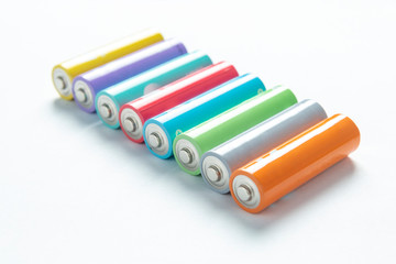 A bunch of colored batteries