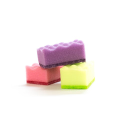 Sponges for washing dishes. Close up. Isolated on a white background