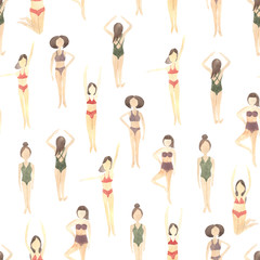 Seamless pattern with people swimming in the sea
