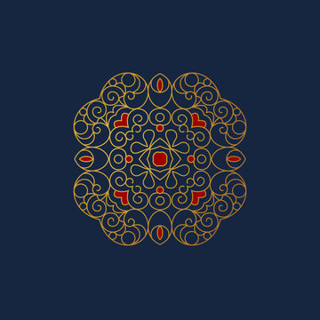 recommend clip art: Vector gold lineart mandala, yoga logo, illustration, monogram design template.