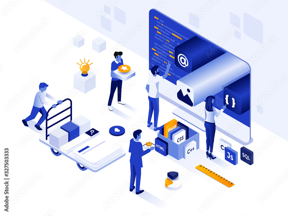 Wall mural modern isometric illustration design -web development