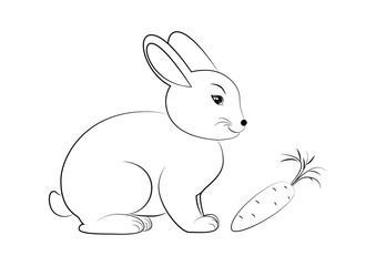 Coloring page outline of rabbit and carrot. Vector illustration.