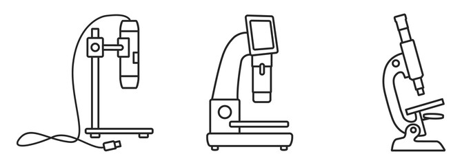 Laboratory microscope vector outline set icon. Vector illustration microscope for chemistry laboratory.Isolated outline icon of medical view lens on white background.