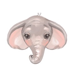 Little cute cartoon elephant - Digital watercolor illustration.