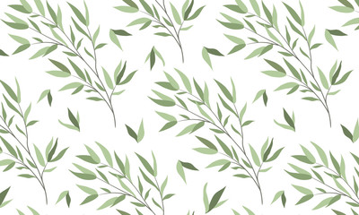 Naklejka na ściany i meble Seamless horizontal pattern with branches of a willow on a white background. Vector illustration