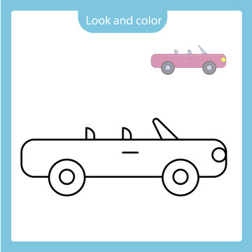 Coloring page outline of car toy with example.