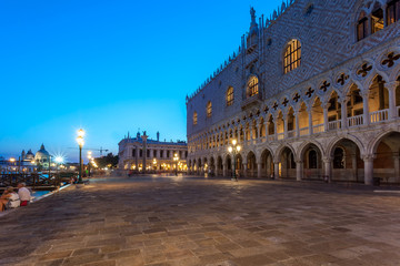 Venice with Doge palace on Piazza San Marco at night, Italy