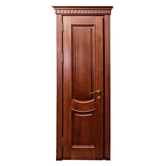 brown classic wooden door isolated on white background. The doors are decorated with classic elements
