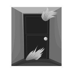 Vector illustration of door and flame icon. Set of door and exit stock symbol for web.