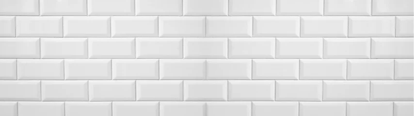 Papier Peint photo Mur de briques Texture de mur de carreaux de brique de lumière blanche large panorama de bannière de fond