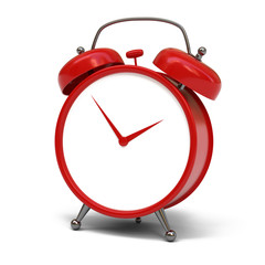 Red alarm clock isolated on white background 3d rendering
