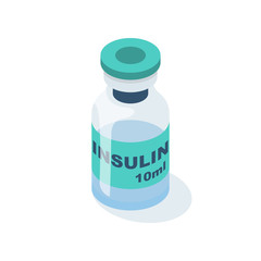 Insulin ampoule 3d isometric icon. Medical vaccine. Bottle of solution. Vector illustration flat design. Isolated on white background. Dosage for diabetics. Medical preparations.