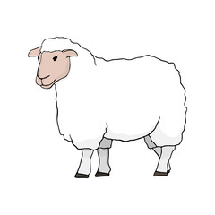 Sheep. One of the symbols of farm, country and village. Template for icon, sticker or part of garland. Vector illustration.