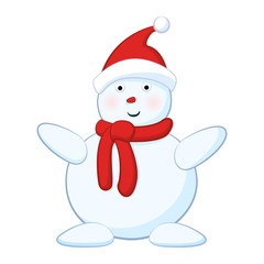 Snowman with a red cap and scarf