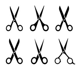 black open business scissors icon silhouette set - obrazy, fototapety, plakaty