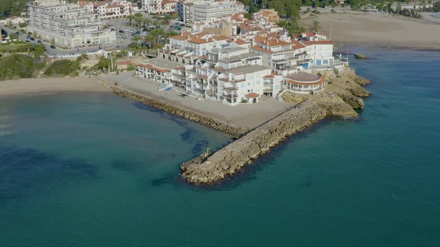 Aerial view mediterranean tourist coastal village of fisherman. Roc de Sant Gaieta, Tarragona province in Catalonia, Spain