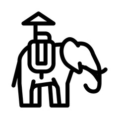 Elephant For Excursions Icon Thin Line Vector. Elephant Animal Traditional Thai Transport With Chair And Umbrella Concept Linear Pictogram. Monochrome Outline Sign Isolated Contour Symbol Illustration