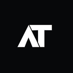 Creative and Minimal AT Logo Design, Alphabet Text Logo | Editable in Vector Format in Black and White Color