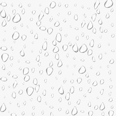 Different realistic transparent water drops. Glass bubble drop condensation surface on isolated background. Vector clean drop splash